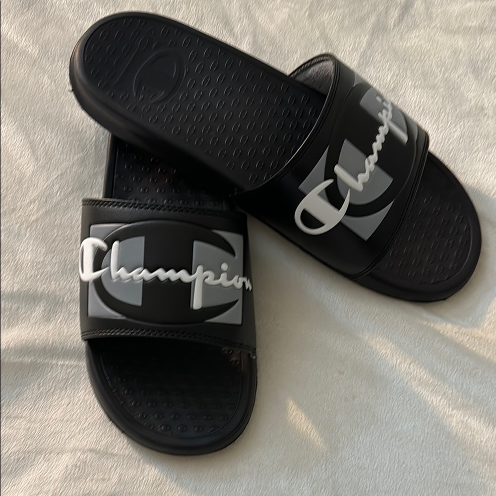 Champion Black and Gray Slide Sandals